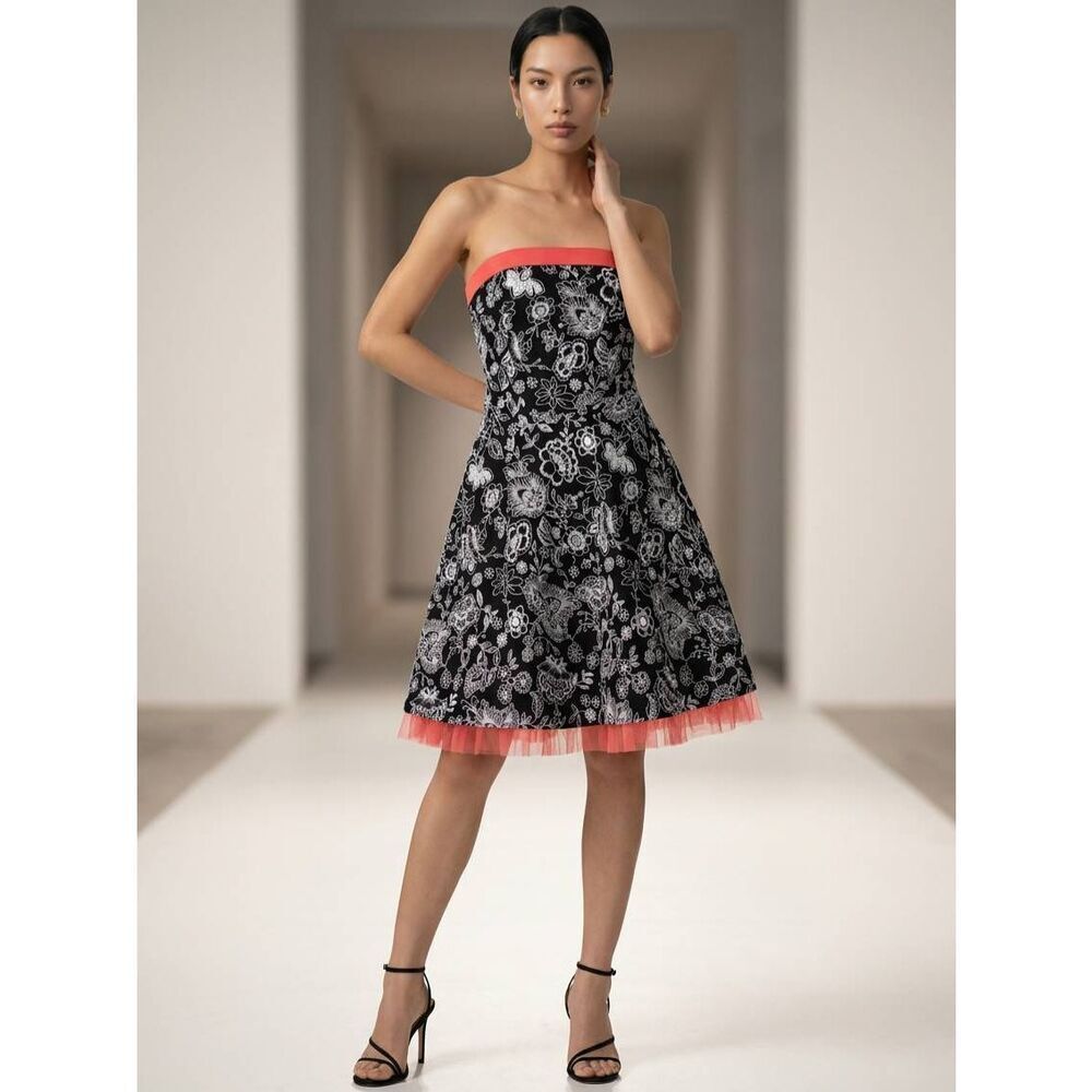 💜Ruby Rox Black & White Floral Fit & Flare Tulle Hem Strapless Dress Size 3